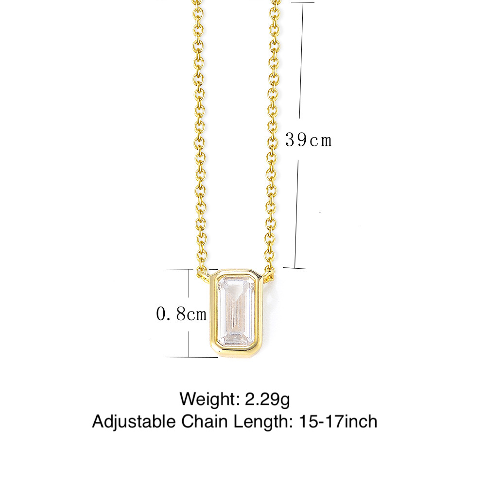 S925 sterling silver geometric square zircon pendant necklace for women, high-end, understated luxury, European and American style, simple and versatile clavicle chain.