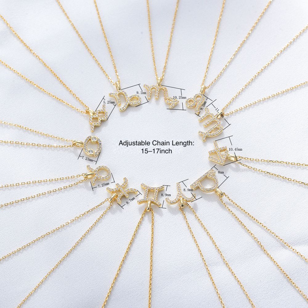 S925 Sterling Silver Diamond Twelve Constellation Pendant Necklace for Women, Fashionable Popular Collarbone Chain, European and American Style, Wish Hot Selling Item