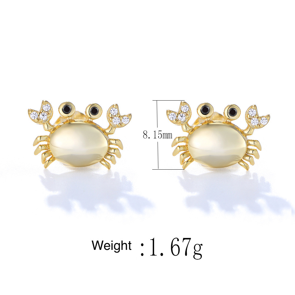 925 Sterling Silver Crab Earrings for Women - New Trendy, Simple, European & American Style, Adorable and Petite with Diamonds