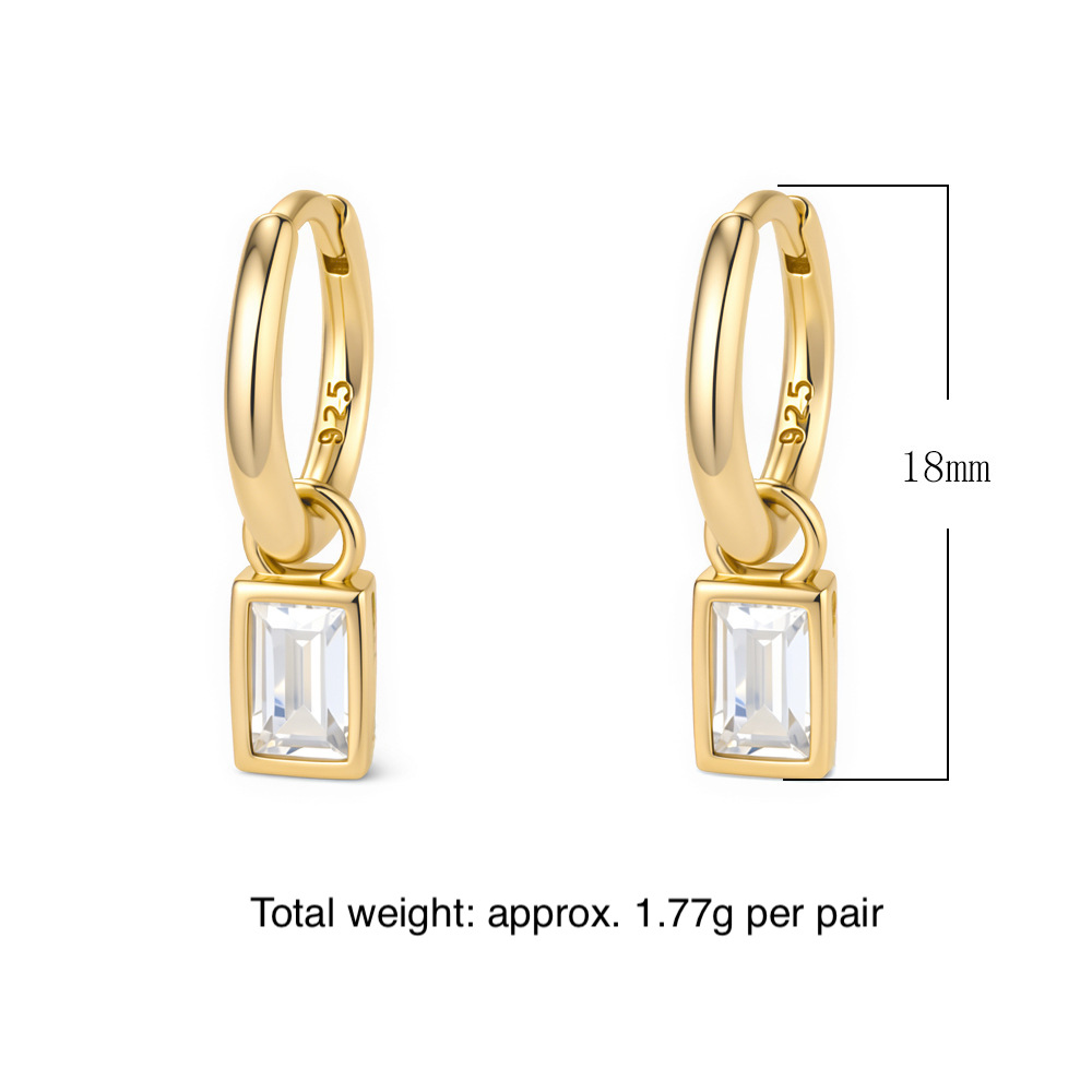 925 Sterling Silver Geometric Square Zirconia Earrings, Small and Unique, European and American Style, Elegant Women's Earrings