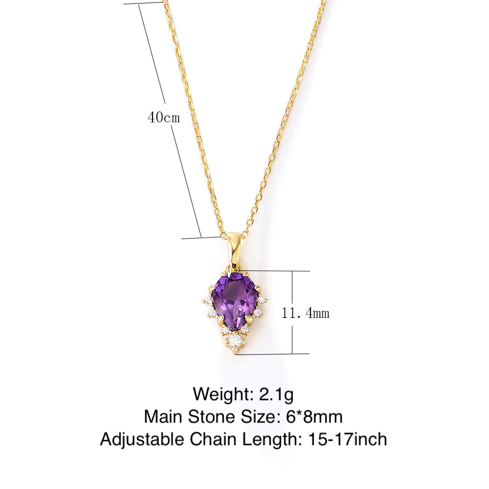 S925 Sterling Silver Natural Amethyst Pendant Necklace for Women, Japanese Style, Light Luxury, Niche Design, High-End Clavicle Chain Necklace