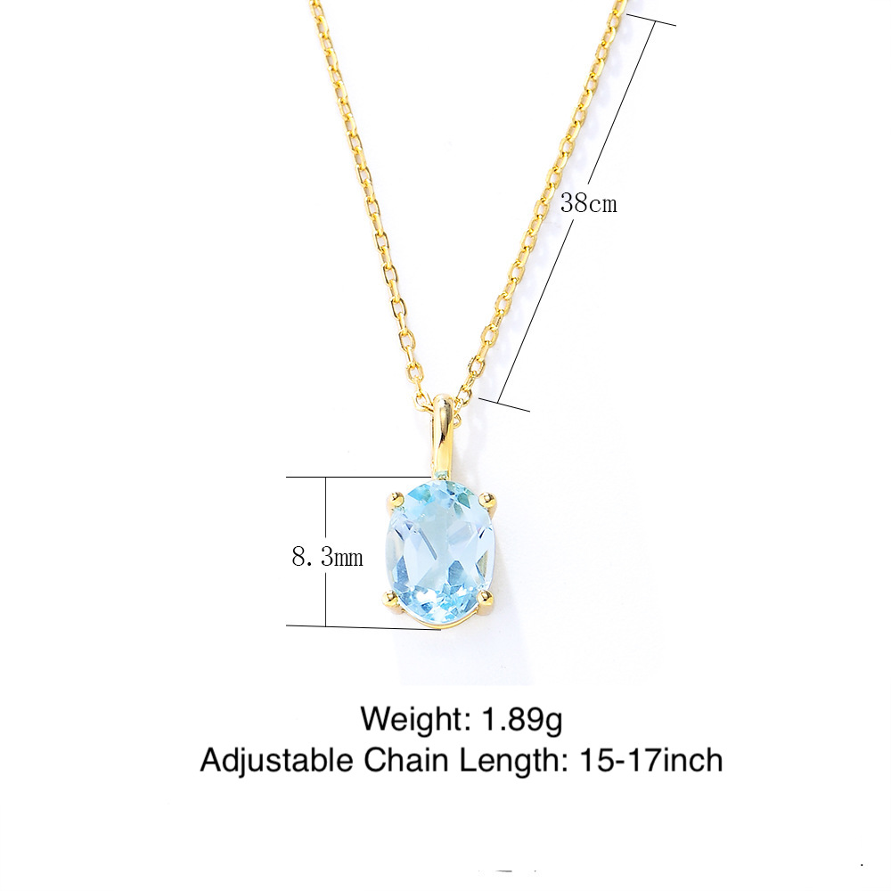 Sky Blue Topaz Sterling Silver Necklace for Women, Simple and Versatile, Unique Design, Light Luxury Natural Stone Clavicle Chain
