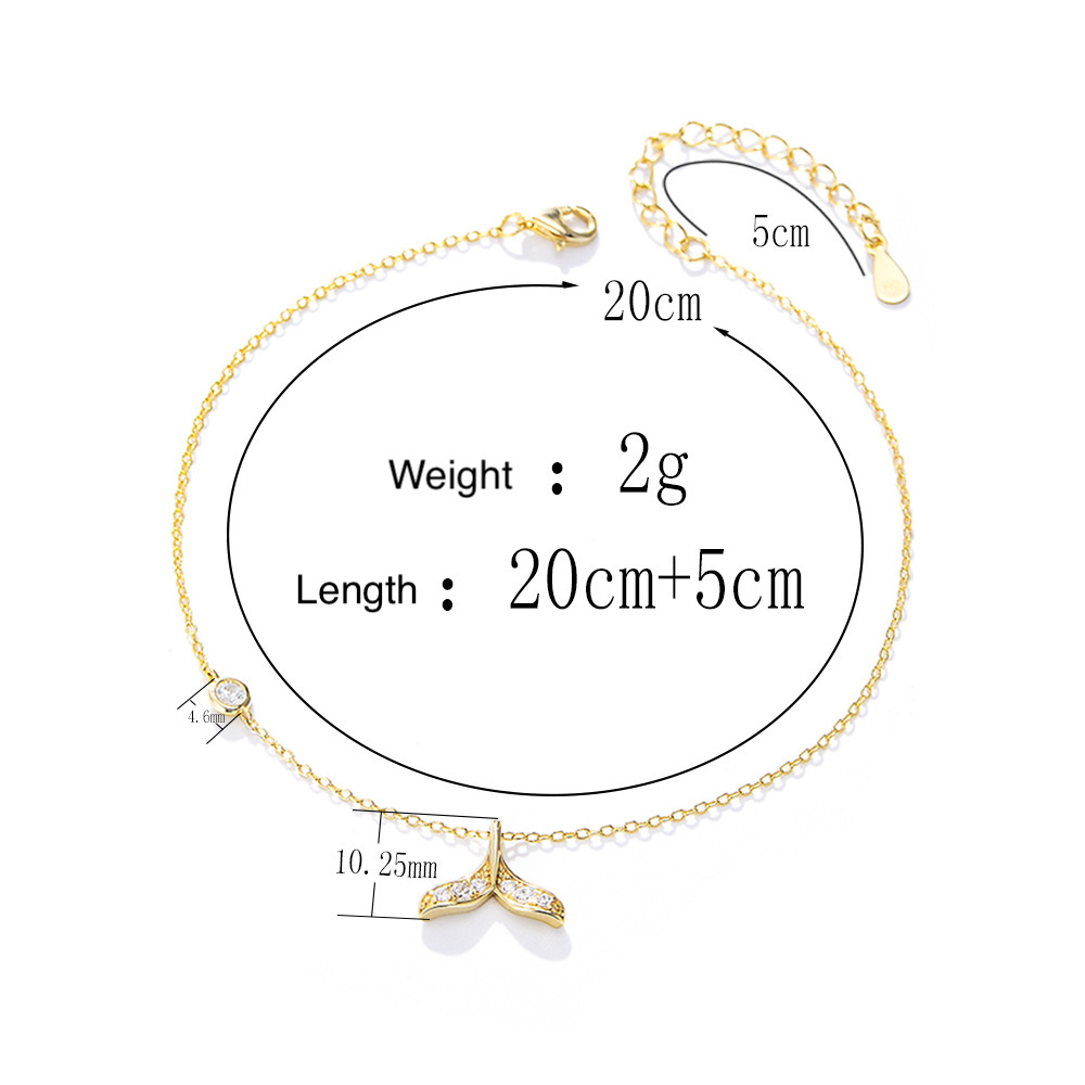 Wish European and American Summer Hot Selling S925 Sterling Silver Creative Mermaid Tail Anklet, Summer Simple and Elegant Diamond-Studded Women's Foot Jewelry