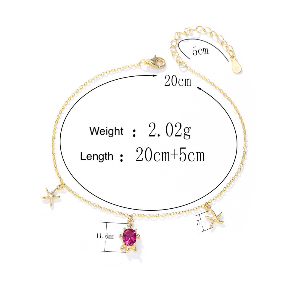 European and American Bohemian style S925 sterling silver turtle and starfish pendant anklet for girls, trendy and fashionable footwear.