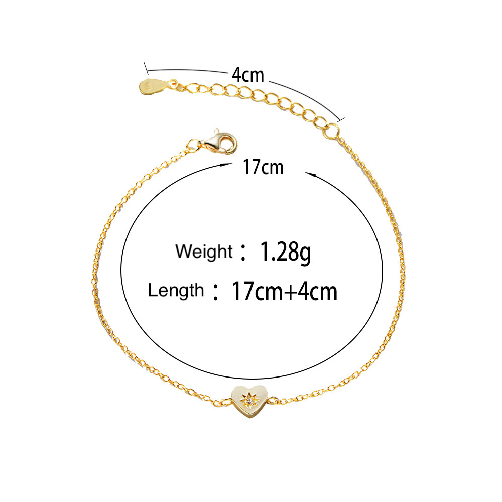 925 Sterling Silver Plated with 14K Gold Heart-Shaped Bracelet for Women, European and American Style, Simple, Fashionable, and High-End Jewelry