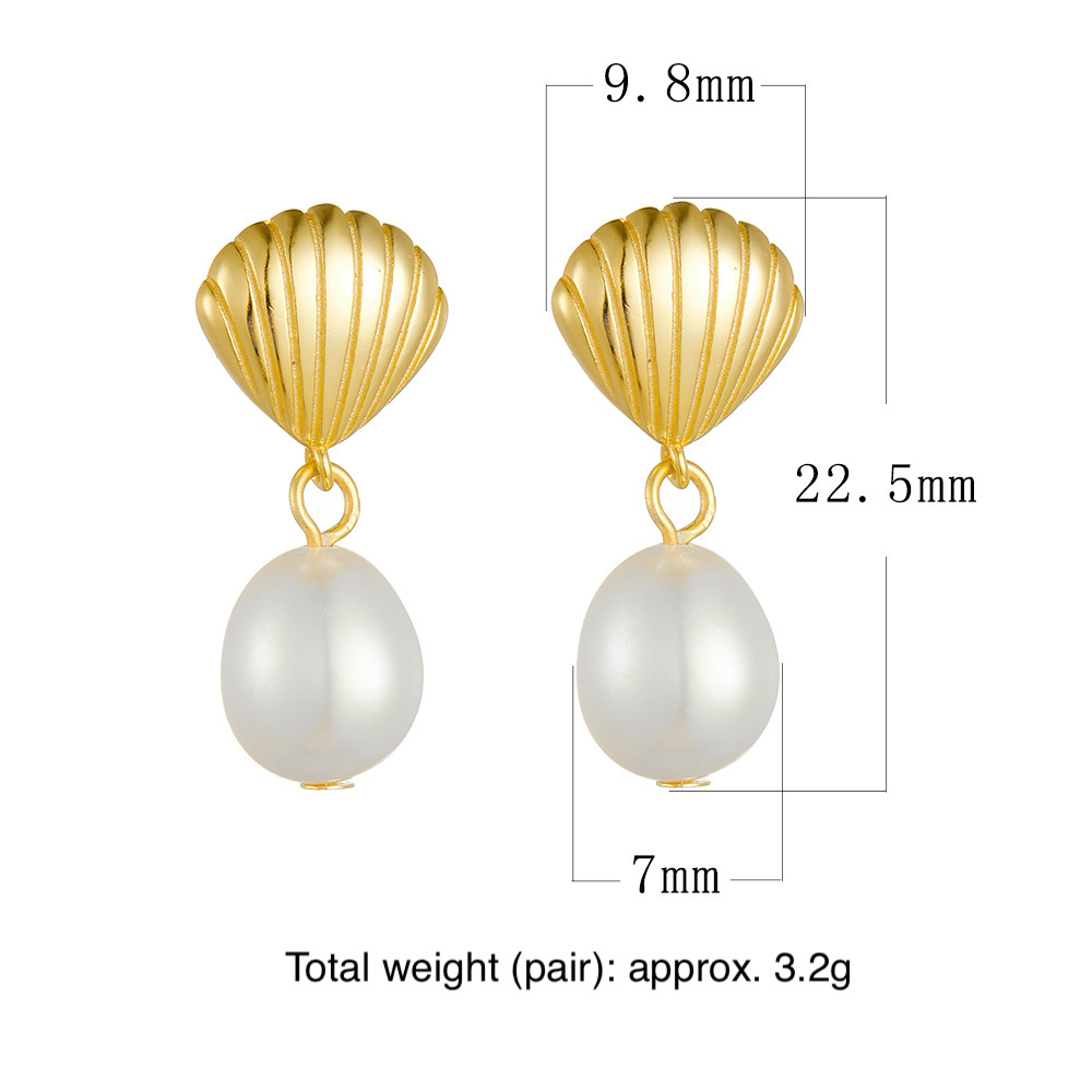 S925 Sterling Silver Shell Natural Irregular Freshwater Pearl Stud Earrings for Women, High-End Niche Luxury Style, INS Style