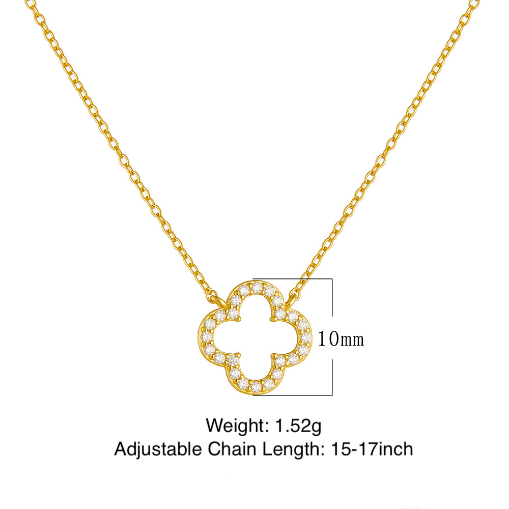 S925 Sterling Silver Fashionable and Elegant Hollow Out Diamond-Studded Four-Leaf Clover Necklace for Women, High-End European and American Style Pendant Choker Chain