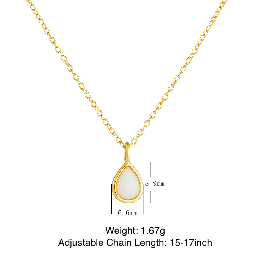 S925 Sterling Silver Geometric Pear-Shaped Opal Necklace, European and American Luxury, Ins Style, High-End, Simple Teardrop Pendant, Clavicle Chain