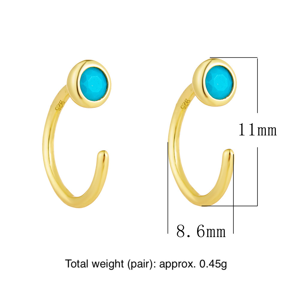 S925 Sterling Silver C-Shaped Turquoise Stud Earrings - European and American Luxury, Trendy, Niche, Simple Pierced Earrings