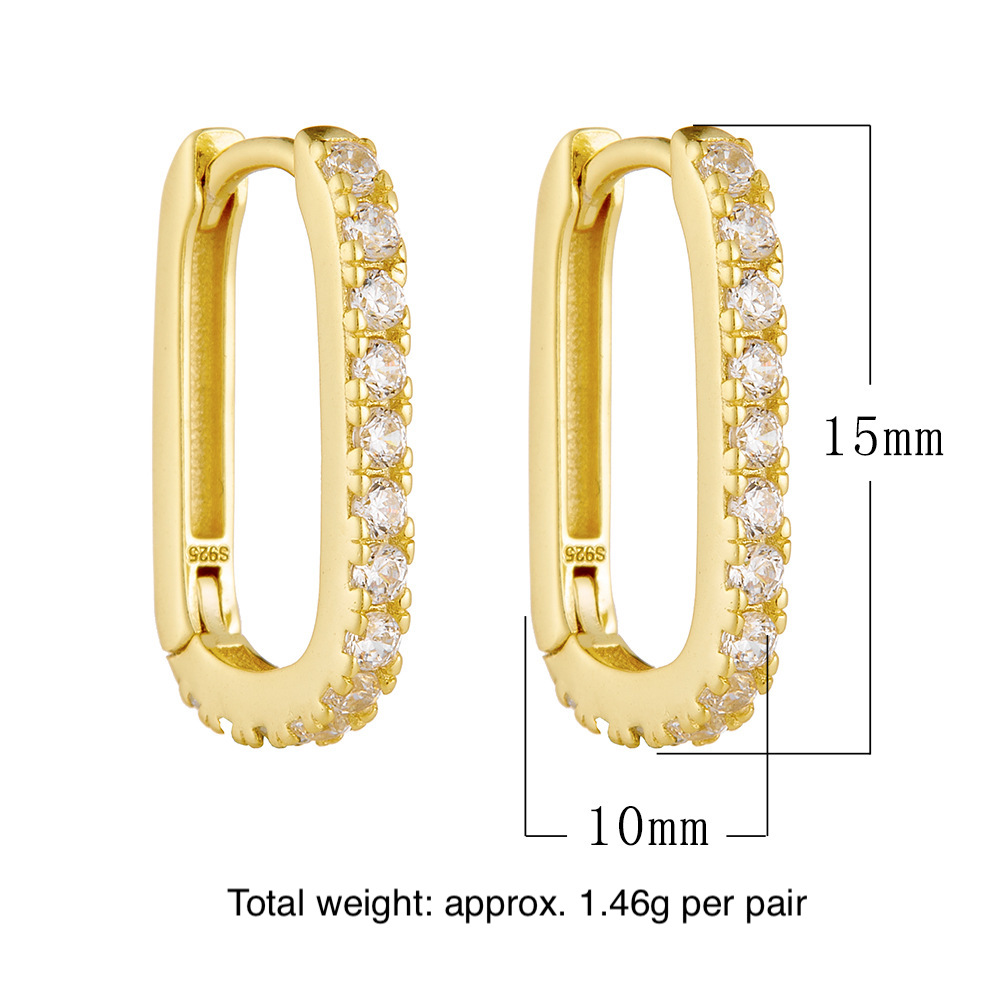 New European and American style S925 sterling silver oval zircon hoop earrings for women, high-end fashion and unique earrings.