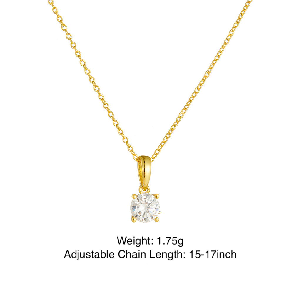 925 Sterling Silver Four-Prong Round Zircon Necklace, High-End Luxury Minimalist Style, European and American Ins Style, Exquisite and Simple Clavicle Chain