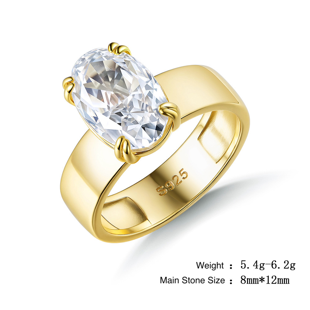 S925 sterling silver minimalist classic 8*12 ice flower cut zircon ring for women, European and American style, stackable wedding ring.